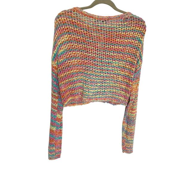 Something Navy Open Knit Rainbow Cropped Cardigan Multicolor Size Large NWOT - Picture 2 of 10